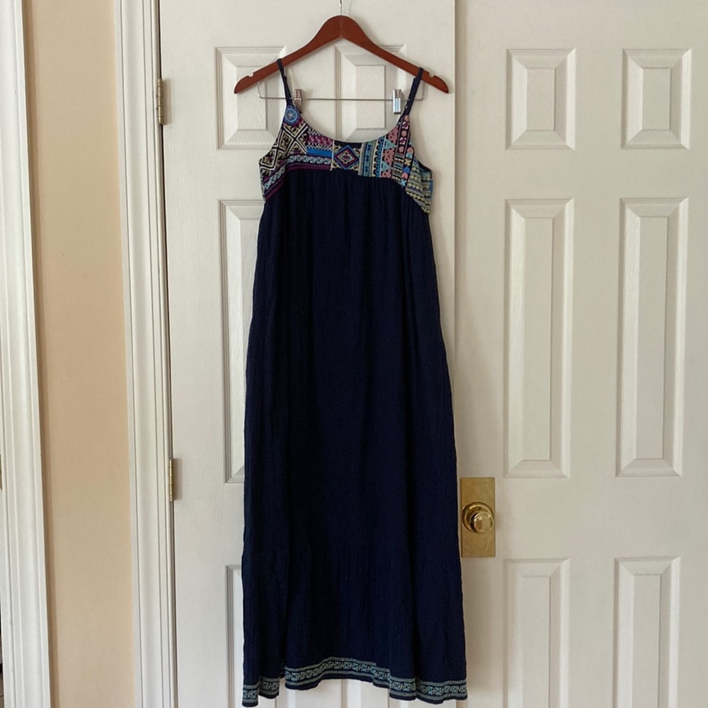 Embroidered Navy Dress